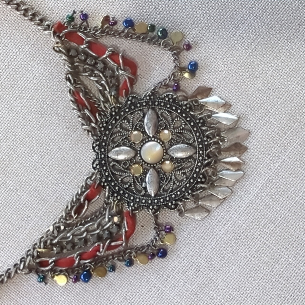 Vintage Boho Tribal Medallion Bib Necklace